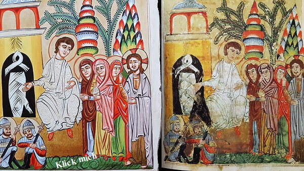 Abschrift und Vorlage am leeren Grab Christi